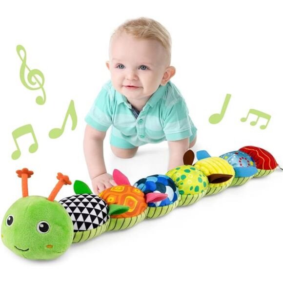 Baby Toys Musical Caterpillar, Stuffed Animal Toys with Crinkle & Rattles(Green) - Picture 1 of 7